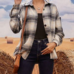 ✨ Plaid Print Button Up Curved Hem Overcoat✨ Black Size M Photo 0