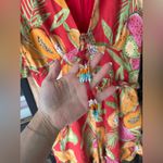 FARM RIO linen romper papaya fruits watermelon colorful beaded ruffle playsuit Red Size L Photo 9