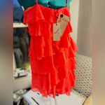 Very J Short strappy dress in vibrant pink, embellished with ruffles Photo 4