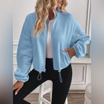 SheIn Lune Women's Zip-Up Drawstring Long Sleeve Plush Sweatshirt Blue NWT Small Photo 4