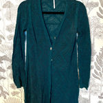 Free People Long Duster cardigan sweater BOHO Teal Open Sweater Cardigan Sz L Photo 0
