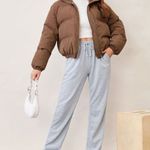 SheIn Drop Shoulder Butterfly Chest Crop Puffer Zip Up High Neck Coat Jacket S Photo 0