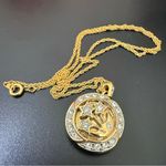 Vintage Unsigned Gold Tone Pave Crystals Moon and Stars Locket Pendant Necklace Photo 0