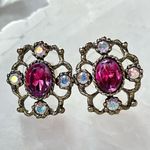 Vintage Victorian Revival Pink Gemstone Rhinestones Stud Earrings Photo 3