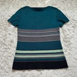 Alfani 100% Silk Small Striped Knit Baby Tee Petite Teal Green Black 90s Y2k Mod Blue Size undefined Photo 7