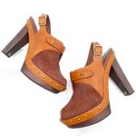 UGG  Nicco Leather Calf Hair Platform Peep Toe Slingback Sandal Brown Size 8.5 Photo 1