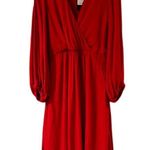 lORANE NWT Red Viscose Dress Brazil Romantic Feminine Midi Faux Wrap Party LARGE Photo 1