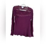 Knox Rose  Maroon Thermal Knit Crochet Blouse Medium Photo 9