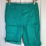 Chico's  1 Linen Blend Bermuda Shorts Women's‎ Small Kelly Green Roll Tab Hem Prep Photo 0