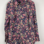 Talbots Navy Pink Paisley Floral Button Up Collared Blouse Top Size LP Photo 0
