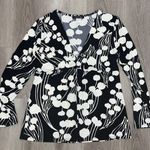 Linda Leal Woman’s Floral Black & White Deep Plunge V-neck Blouse Size Large Photo 2