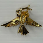 Source Unknown Vintage Bird on Branch Brooch Enamel Green Red Gold Tone Rhinestone Signed Photo 3
