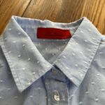 Carolina Herrera  CH Swiss dot blue button down shirt pearl embroidered XS Photo 2