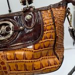Madi Claire Vintage Faux Reptile Embossed Two Way Bag with‎ Marigold interior Brown Photo 1