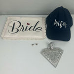 Kate Spade Bride, Mrs, wifey gift bundle of clutch, hat, luggage tag and earrings Photo 0