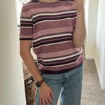 Laura Scott Vintage Purple Striped Knit Short Sleeve Top Photo 0