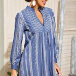 ZARA blue embroidered bohemian hippie mini dress long sleeve Photo 3