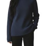 Vince  100% Cashmere Ribbed Dark Gray Turtleneck Side slit Tunic Sweater Small Photo 0