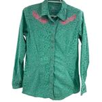Rock 47 by Wrangler Women's Green pink Button up embroidered embellished top M Size M Photo 0