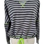 One Step Up Pullover Sweater Womens Size L Gray Black Striped Drop Shoulder Size L Photo 0