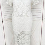 Lumiere Crochet Lace Crop Top Midi Pencil‎ Skirt Set White Large Boho Photo 0