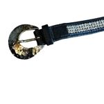 Vintage Italian Leather Belt Rhinestone Black Size XS Silver Buckle Boho Western Photo 5