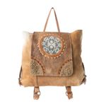 NWT Myra Bag Leather Cowhide Hairon Canvas Boho Backpack Bag Tan Photo 1