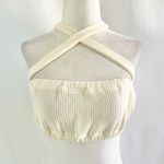 We Wore What New Tie Halter Bra Top Ribbed Knit Crop Top Ivory Size Medium Photo 4