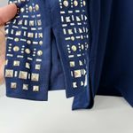 Susan Graver Tunic Top Women L Navy Embellished Bell Sleeve V-Neck Liquid Knit Photo 2