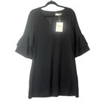 Belongsci Dress Womens Medium Black‎ V Neck Bell Sleeve Shift Mini Dress NEW Black Photo 1