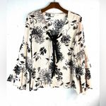 Vintage Havana  M Boho Lace Up Bell Sleeve Velvet Ribbon Black Floral Blouse Photo 1