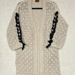 POL Cardigan Open Front Knit Cream with Black Ribbon Detail Sleeves Size Small Photo 0