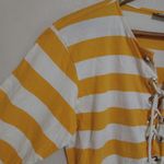 Chico's 1 M Rugby Striped Long Sleeved Lace Up Top in Yellow White Photo 5
