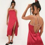 For Love & Lemons Elora Midi Dress Red Medium NWT Evening Party Slit Holiday Photo 1