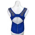 Topshop  Blue Beaded Jeweled Embellished Sleeveless Cutout Back Blouse Tank Top 2 Photo 2