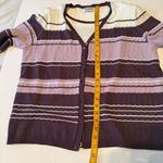 Alfred Dunner Women’s Size XL Faux Twinset Sweater Purple White Striped Cardigan Brown Photo 6