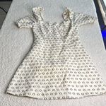 FORE Cream and Black Patterned Linen Blend Puff Sleeve Mini Dress White Photo 2