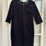 ZARA  Dark Blue Denim Couture Shift Dress Floral Rhinestones Women’s Size Medium Photo 13