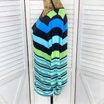 Ruby Rd. Beaded Neckline Striped Shirt Teal Lime Black Small Blue Photo 1