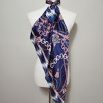 Tanger Blue Pink Satin Baroque Large Square Scarf Photo 1