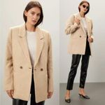 ANINE BING Oversized Fishbone Blazer Tan/White Herringbone Print Size Large Photo 1