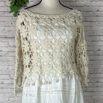 Handmade  Wide Neck Beige Crochet Floral Sweater Photo 0