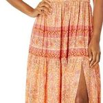 Lucky Brand orange and pink floral Aztec printed midi puff sleeve dress Photo 2