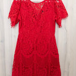 Lulus  Womens Lace Mini Dress Size M Red Sheath Floral Cocktail Romantic Feminine Photo 0