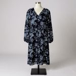 Jason Wu J ‎ Black Blue Floral Long Sleeve Midi Dress Large Photo 1
