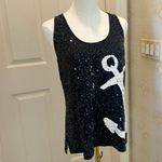 J.Crew  Sequin Anchor Tank Top in Size Medium Navy Blue and White Photo 3