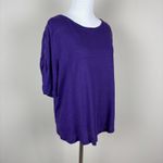 Chico's 3 Top Womens XL Purple Linen Ruched Short Sleeve Solid Pullover Casual Photo 4