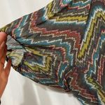 Weston Wear Sheer Button Down Blouse Chevron Womens S 3/4 Sleeve Shirt Fall Green Photo 4