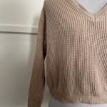 Brandy Melville  V-Neck Ribbed Knit Sweater Pullover Beige Tan One Size OS Photo 2
