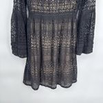 Boston Proper  Goth Cowgirl Dress Womens 14 Black Nude Lined‎ Crochet Bell Sleeve Photo 8